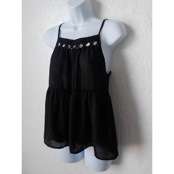 Lily Rose Black Tank Top Women size XS Peplum Spaghetti Straps Chiffon Boho - Picture 3 of 7
